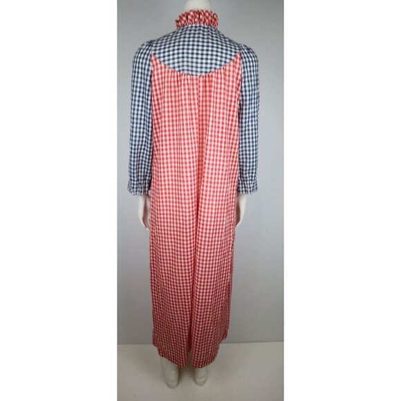 VINTAGE 1970s 70s WOMEN'S RED & BLUE PLAID NIGHTGOWN - CHERRI LYNN - SMALL - Picture 7 of 8